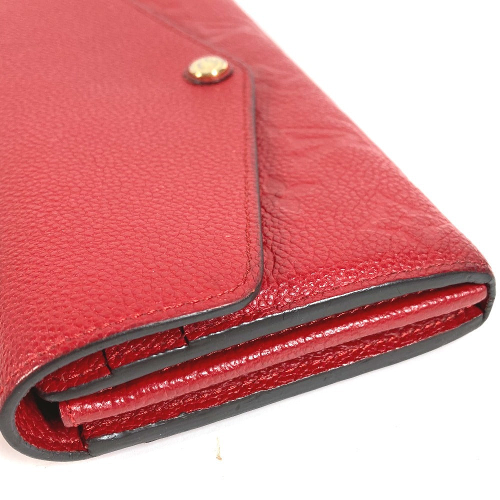 LOUIS VUITTON M61181 Monogram Empreinte Portefeuille Sarah กระเป๋าสตางค์ใบยาวแบบพับ กระเป๋าสตางค์ Monogram Empreinte Leather สำหรับทุกเพศ สีแดง