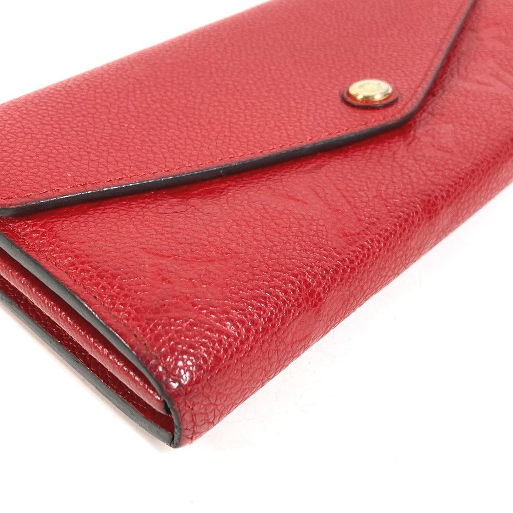 LOUIS VUITTON M61181 Monogram Empreinte Portefeuille Sarah กระเป๋าสตางค์ใบยาวแบบพับ กระเป๋าสตางค์ Monogram Empreinte Leather สำหรับทุกเพศ สีแดง