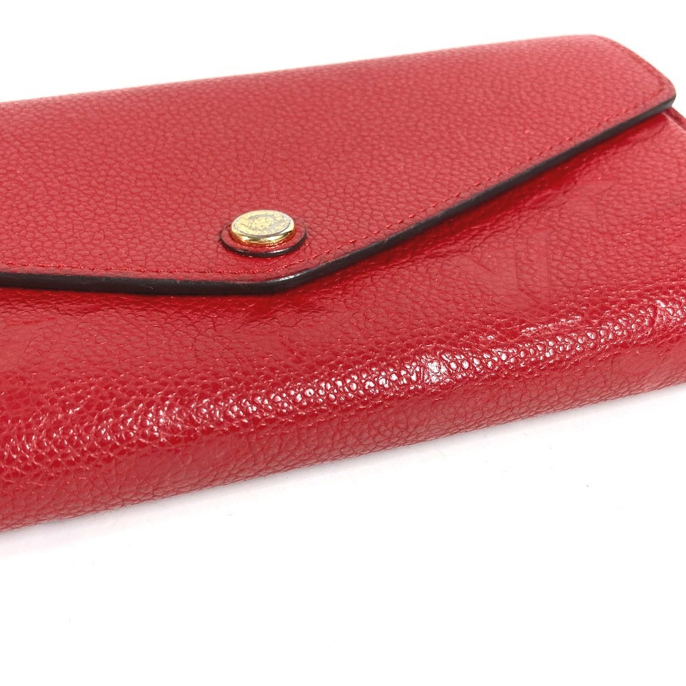 LOUIS VUITTON M61181 Monogram Empreinte Portefeuille Sarah กระเป๋าสตางค์ใบยาวแบบพับ กระเป๋าสตางค์ Monogram Empreinte Leather สำหรับทุกเพศ สีแดง