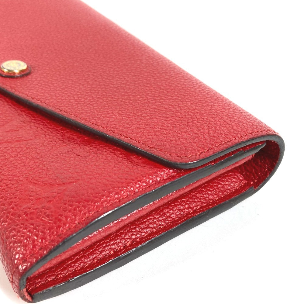 LOUIS VUITTON M61181 Monogram Empreinte Portefeuille Sarah กระเป๋าสตางค์ใบยาวแบบพับ กระเป๋าสตางค์ Monogram Empreinte Leather สำหรับทุกเพศ สีแดง