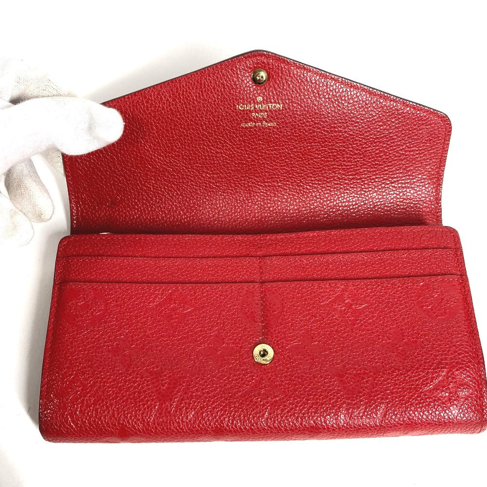 LOUIS VUITTON M61181 Monogram Empreinte Portefeuille Sarah กระเป๋าสตางค์ใบยาวแบบพับ กระเป๋าสตางค์ Monogram Empreinte Leather สำหรับทุกเพศ สีแดง