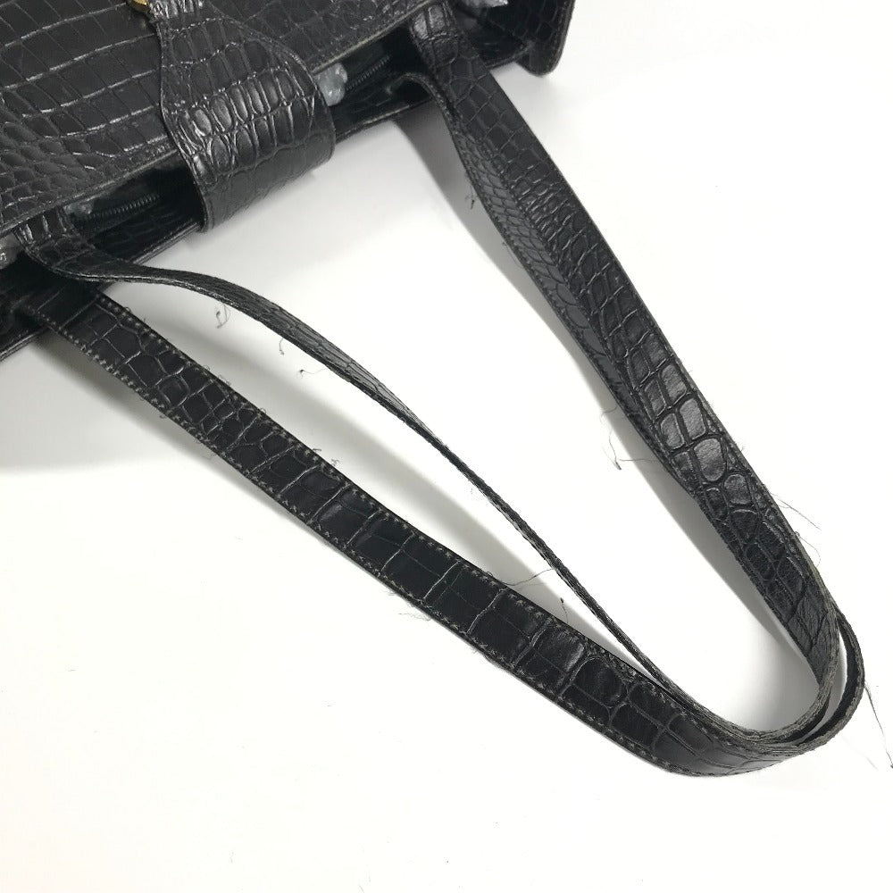 Salvatore Ferragamo โลโก้ กระเป๋า สะพายไหล่/สะพายข้าง/โท้ท กระเป๋าสะพายข้าง หนังปั๊มลาย ยูนิเซ็กส์ สีดำ