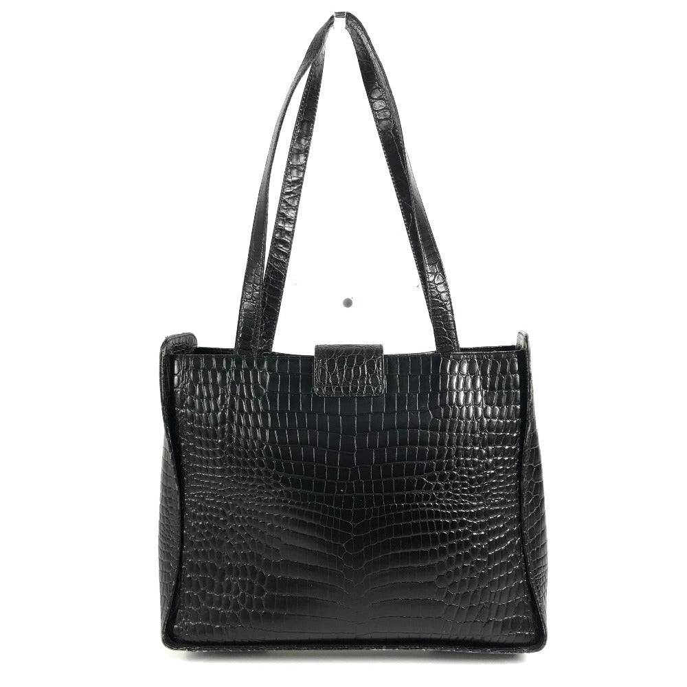 Salvatore Ferragamo โลโก้ กระเป๋า สะพายไหล่/สะพายข้าง/โท้ท กระเป๋าสะพายข้าง หนังปั๊มลาย ยูนิเซ็กส์ สีดำ