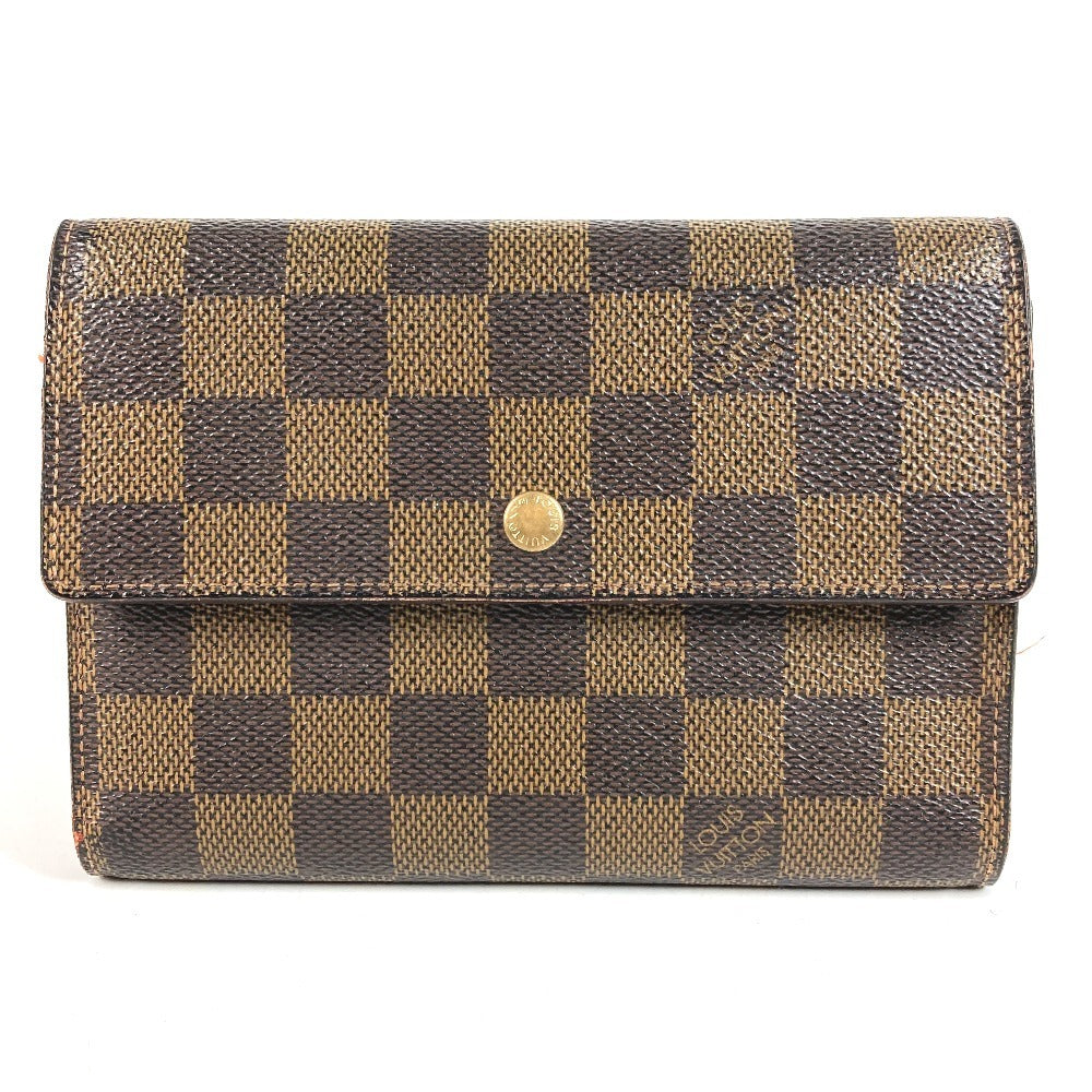 LOUIS VUITTON N61202 Damier Portefeuille Etui Papier กระเป๋าสตางค์พับสามทบขนาดกะทัดรัด Damier Canvas Unisex Ebène สีน้ำตาล