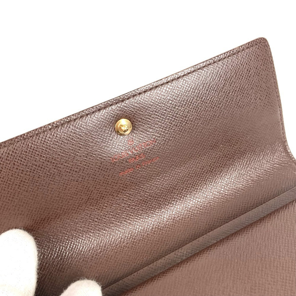 LOUIS VUITTON N61202 Damier Portefeuille Etui Papier กระเป๋าสตางค์พับสามทบขนาดกะทัดรัด Damier Canvas Unisex Ebène สีน้ำตาล