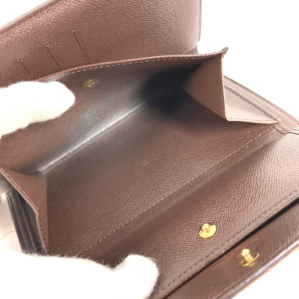 LOUIS VUITTON N61202 Damier Portefeuille Etui Papier กระเป๋าสตางค์พับสามทบขนาดกะทัดรัด Damier Canvas Unisex Ebène สีน้ำตาล
