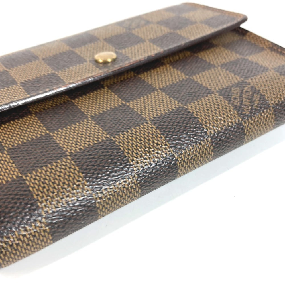 LOUIS VUITTON N61202 Damier Portefeuille Etui Papier กระเป๋าสตางค์พับสามทบขนาดกะทัดรัด Damier Canvas Unisex Ebène สีน้ำตาล