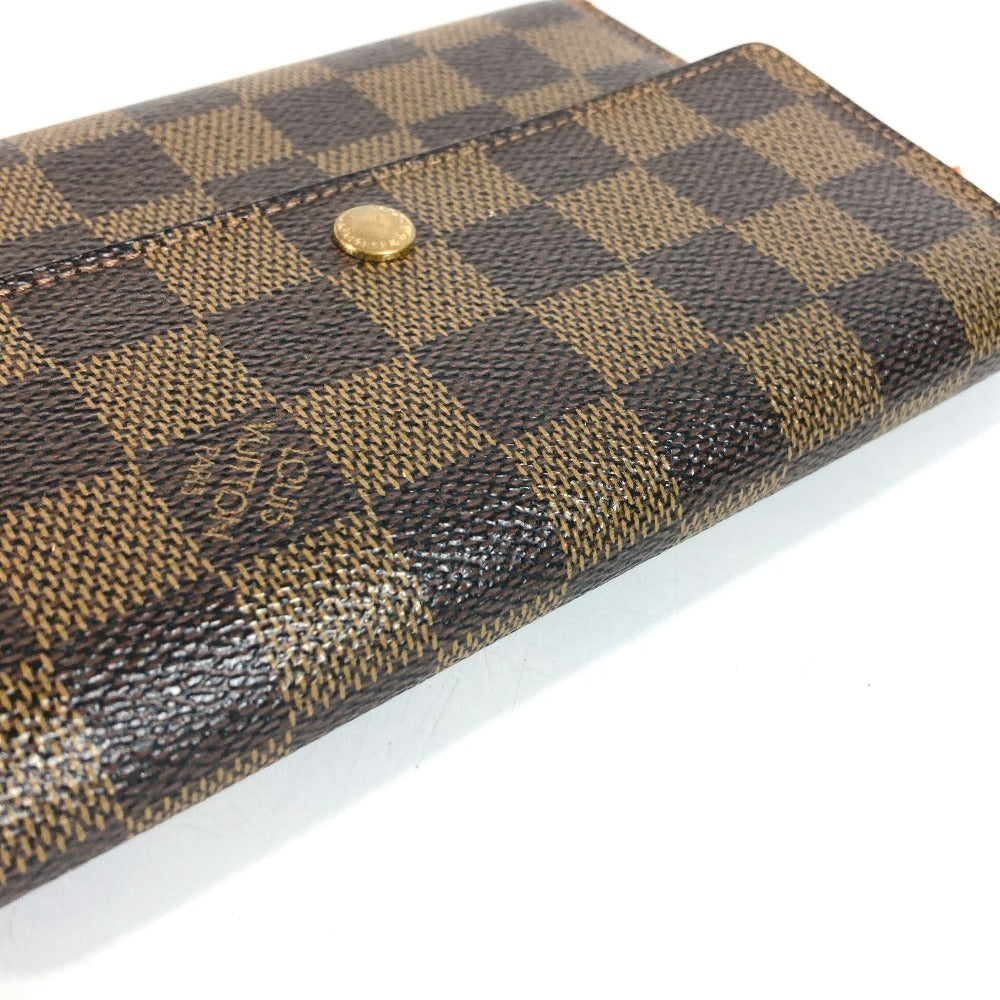 LOUIS VUITTON N61202 Damier Portefeuille Etui Papier กระเป๋าสตางค์พับสามทบขนาดกะทัดรัด Damier Canvas Unisex Ebène สีน้ำตาล