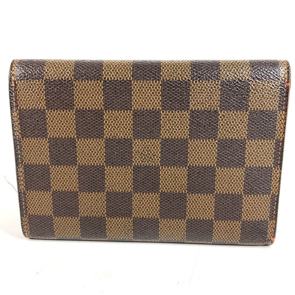 LOUIS VUITTON N61202 Damier Portefeuille Etui Papier กระเป๋าสตางค์พับสามทบขนาดกะทัดรัด Damier Canvas Unisex Ebène สีน้ำตาล