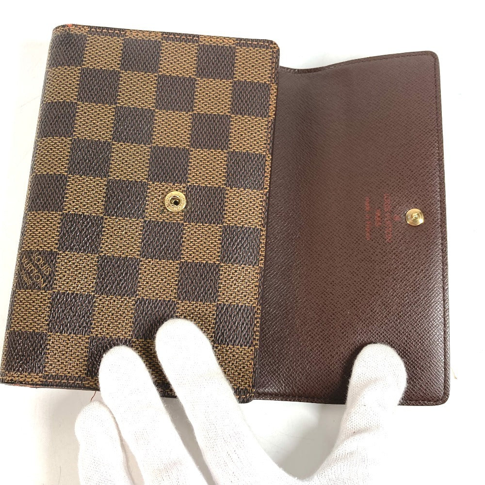 LOUIS VUITTON N61202 Damier Portefeuille Etui Papier กระเป๋าสตางค์พับสามทบขนาดกะทัดรัด Damier Canvas Unisex Ebène สีน้ำตาล