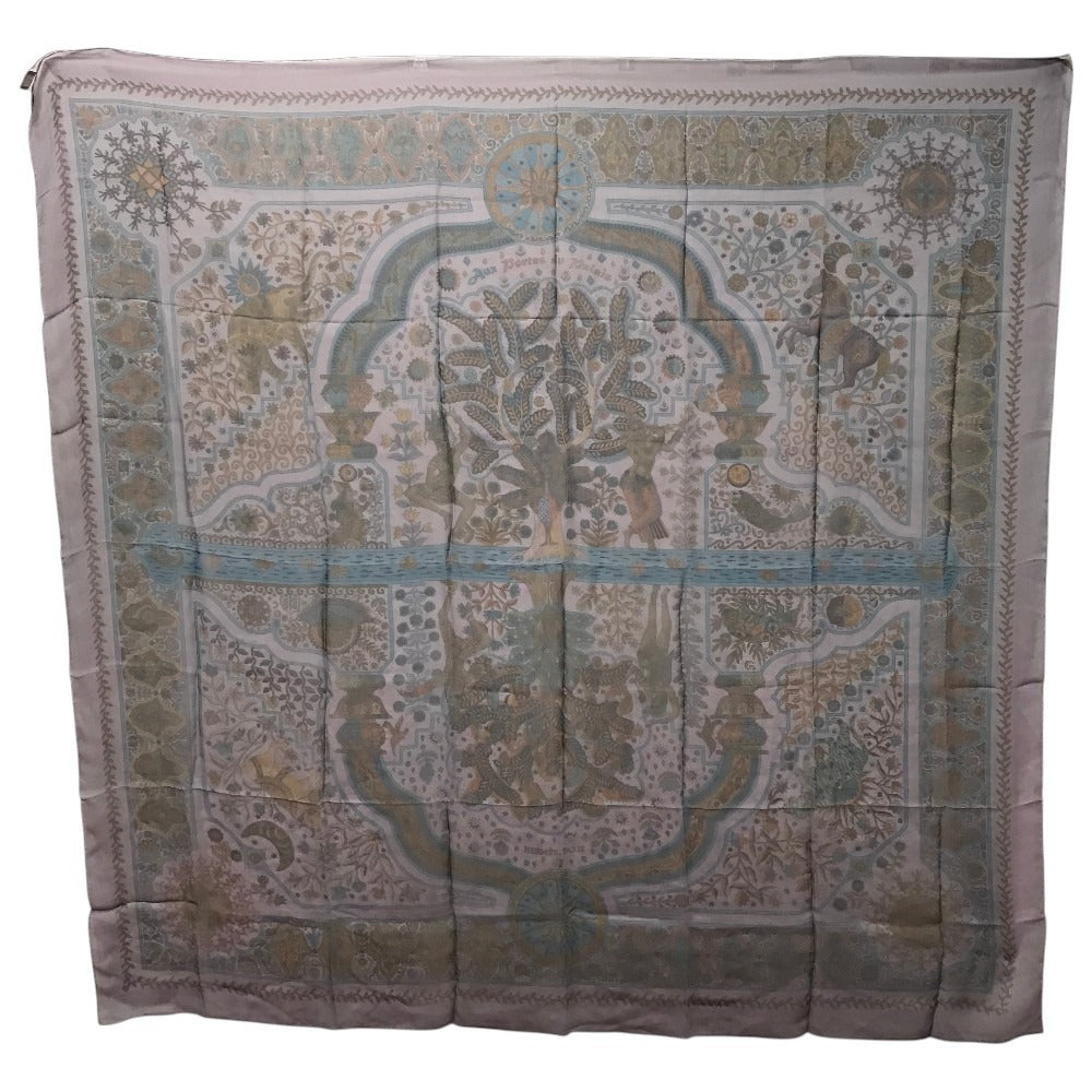 HERMES Aux Portes du Palais Kare 140 Carre 140 Shawl Stole Large Scarf Silk Unisex Purple