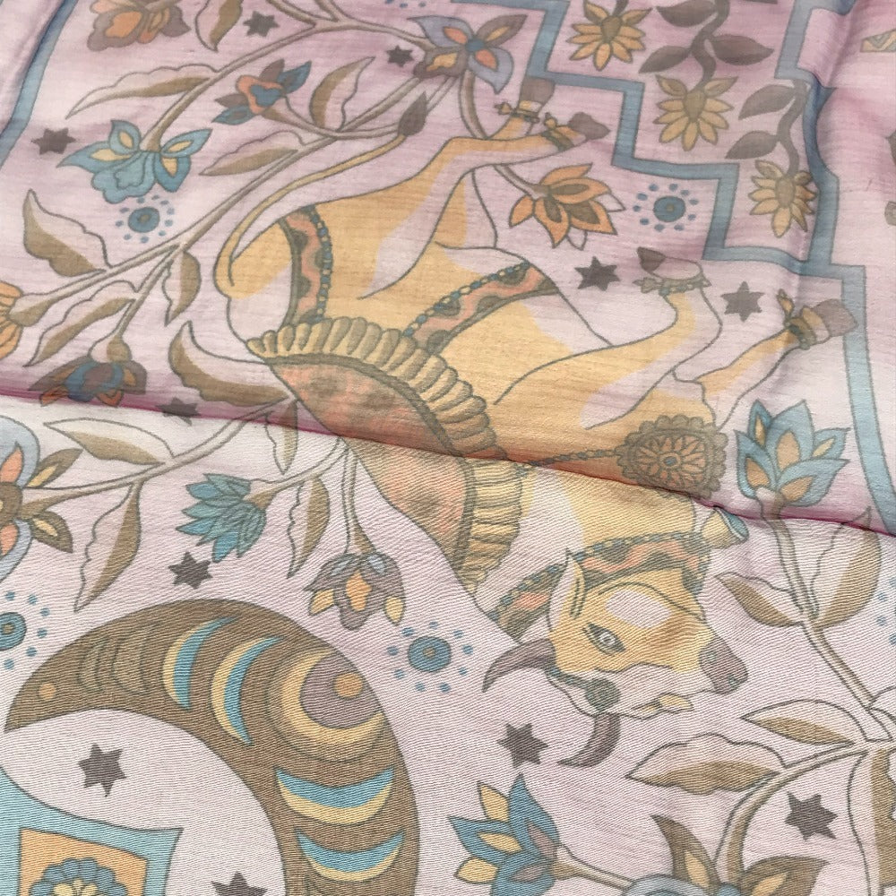 HERMES Aux Portes du Palais Kare 140 Carre 140 Shawl Stole Large Scarf Silk Unisex Purple