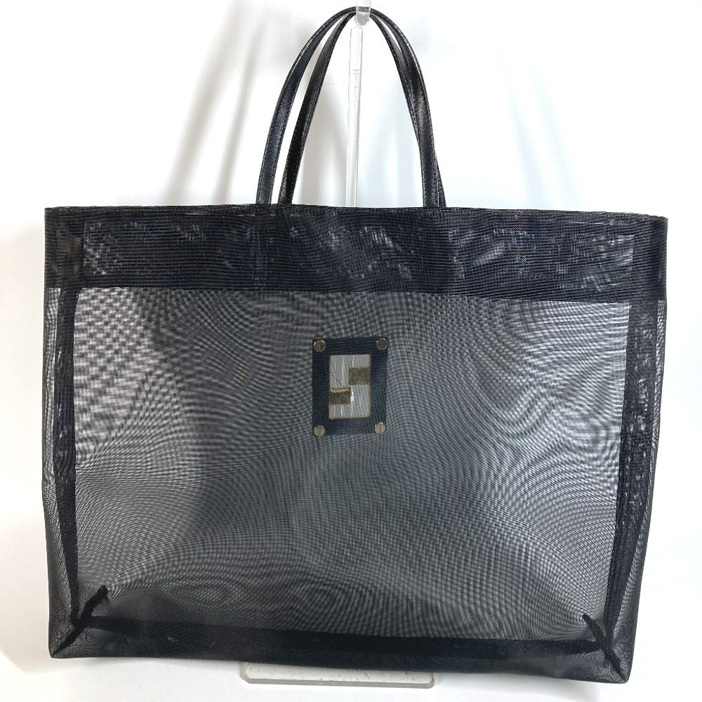 FENDI วินเทจ FF โลโก้ กระเป๋าสะพายข้างตาข่าย กระเป๋าโท้ท กระเป๋าถือ หนัง/ตาข่าย ยูนิเซ็กส์ สีดำ
