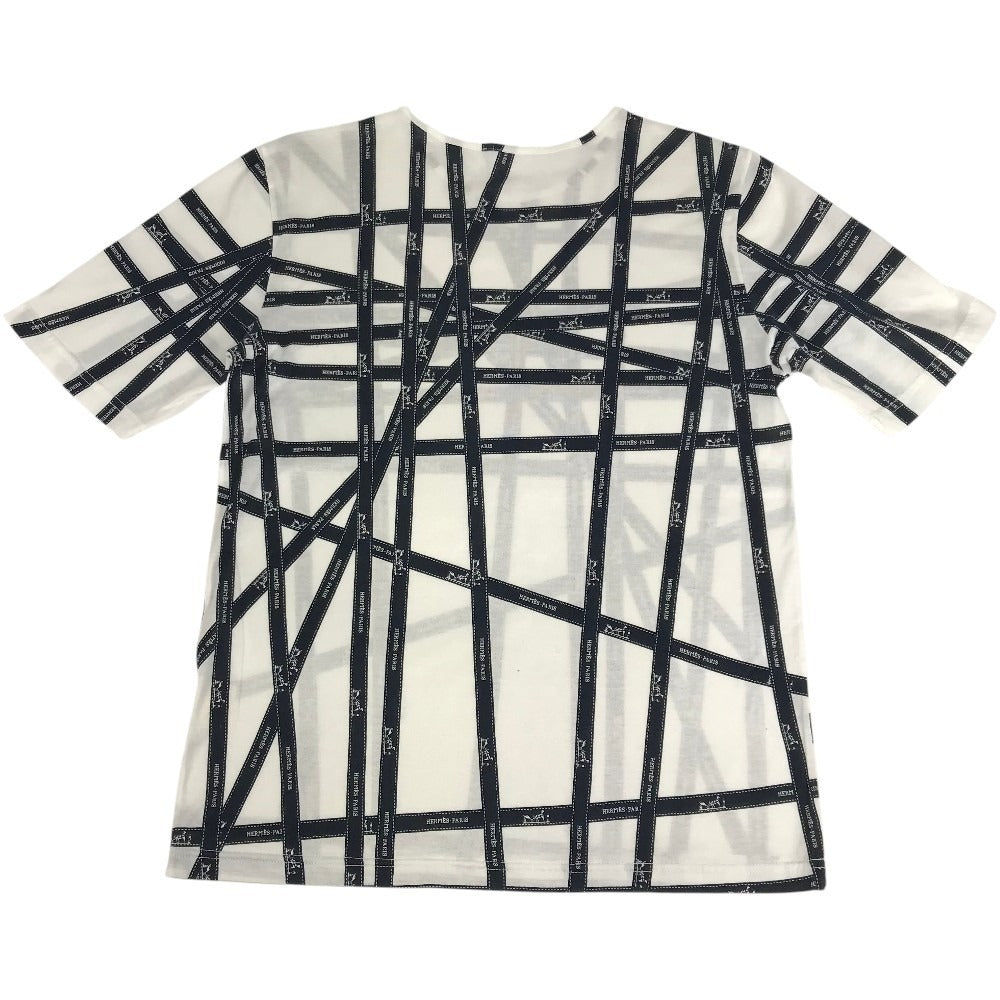 HERMES Bolduc pattern logo total pattern apparel top short sleeve t-shirt cotton ladies black