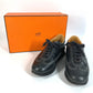 HERMES รองเท้าผ้าใบหนังผูกเชือก H-Logo Quick สีดำสำหรับผู้หญิง