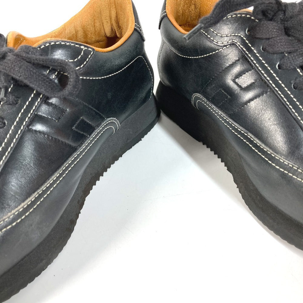 HERMES รองเท้าผ้าใบหนังผูกเชือก H-Logo Quick สีดำสำหรับผู้หญิง