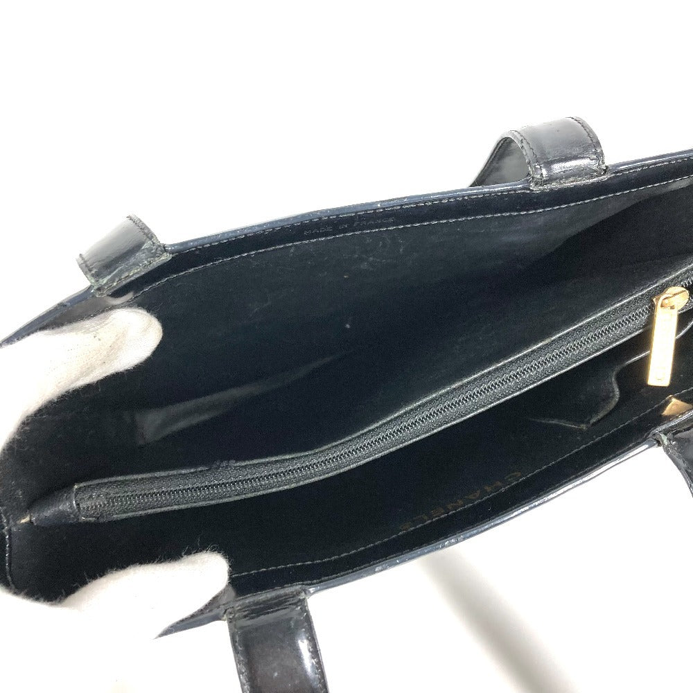 CHANEL ヴィンテージ ロゴ カバン 肩掛け トートバッグ ショルダーバッグ エナメル ユニセックス ブラック