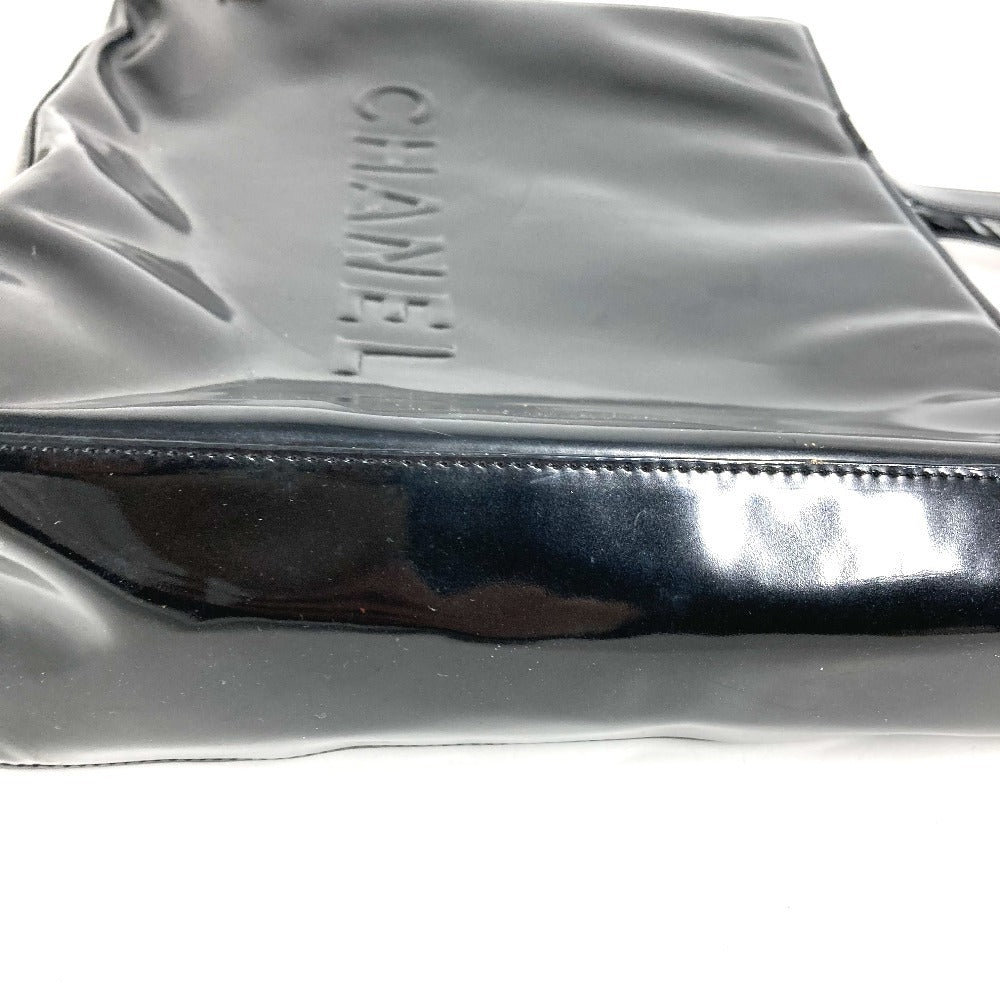 CHANEL ヴィンテージ ロゴ カバン 肩掛け トートバッグ ショルダーバッグ エナメル ユニセックス ブラック