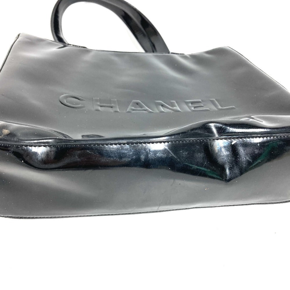 CHANEL ヴィンテージ ロゴ カバン 肩掛け トートバッグ ショルダーバッグ エナメル ユニセックス ブラック