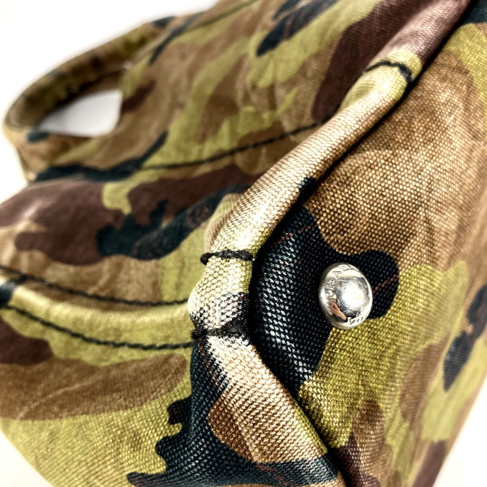 PRADA 迷彩 カモフラ ロゴ カナパ カバン トートバッグ ハンドバッグ キャンバス ユニセックス グリーン