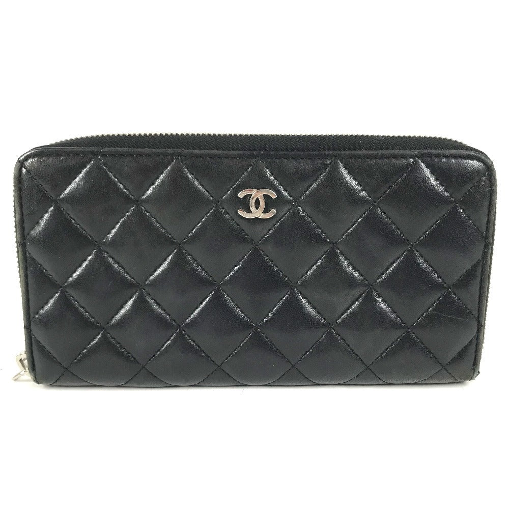 CHANEL 不明 CC CC Mark Logo Matelasse Quilted Zip Around Long Wallet Long Wallet Leather Black Used