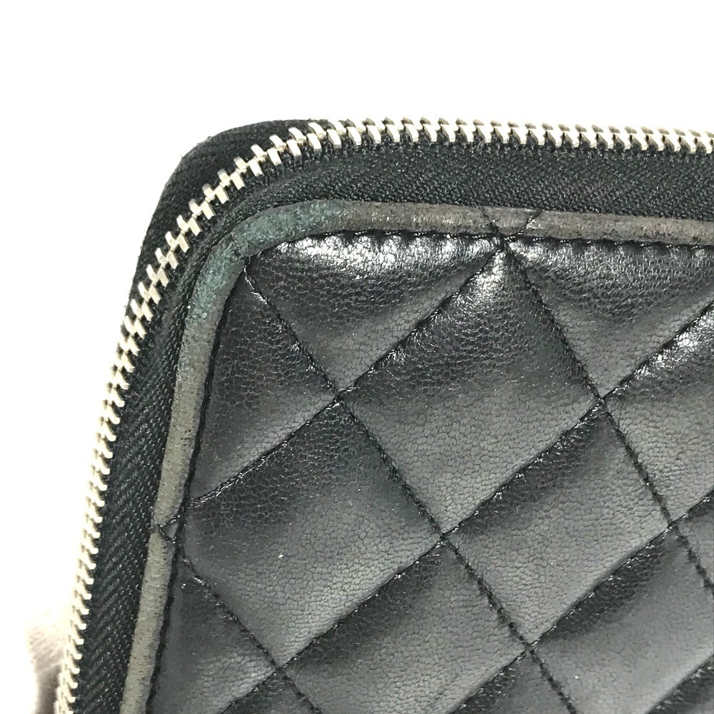 CHANEL 不明 CC CC Mark Logo Matelasse Quilted Zip Around Long Wallet Long Wallet Leather Black Used