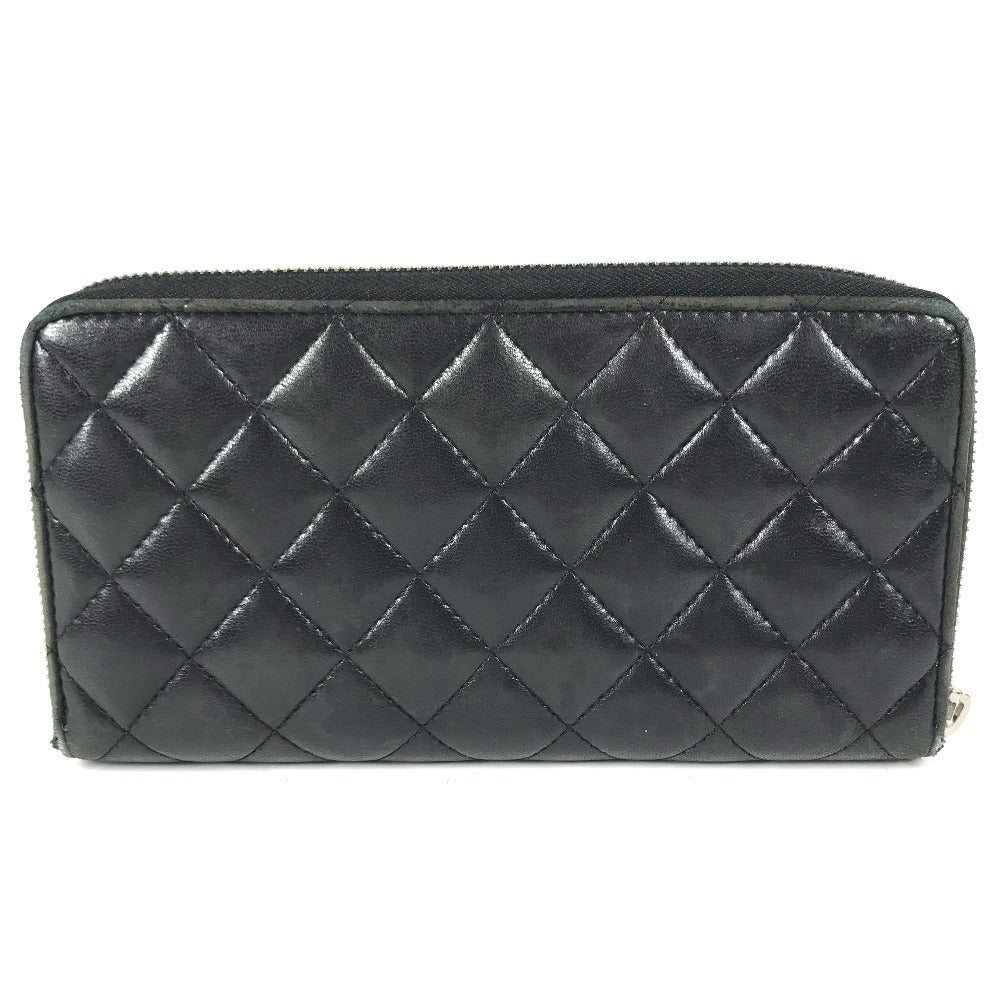 CHANEL 不明 CC CC Mark Logo Matelasse Quilted Zip Around Long Wallet Long Wallet Leather Black Used
