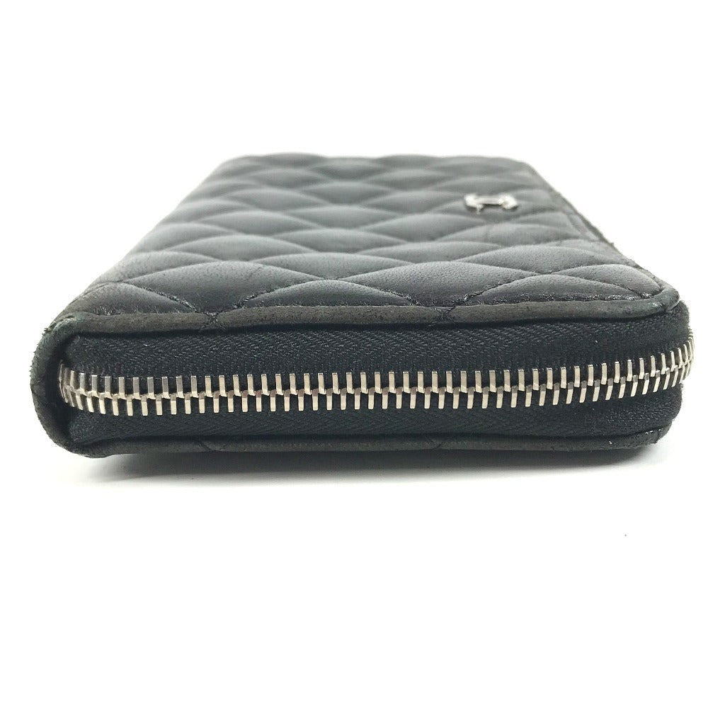 CHANEL 不明 CC CC Mark Logo Matelasse Quilted Zip Around Long Wallet Long Wallet Leather Black Used