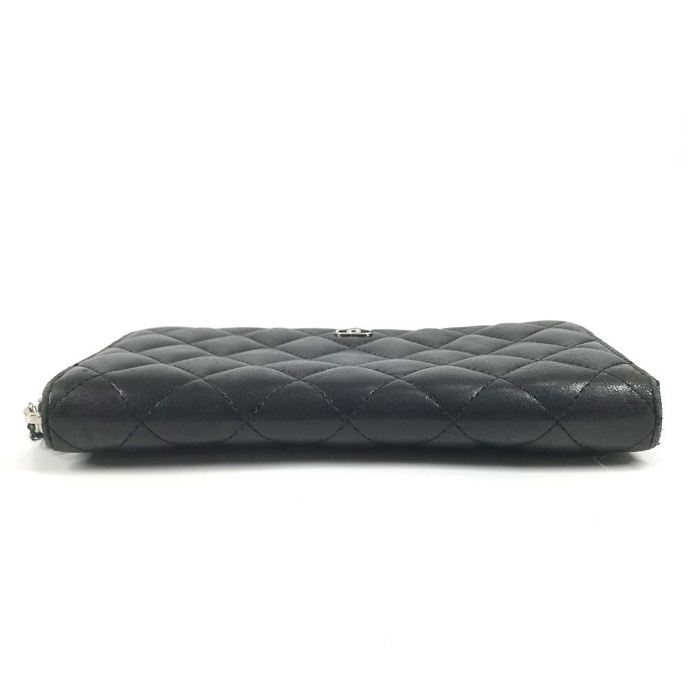 CHANEL 不明 CC CC Mark Logo Matelasse Quilted Zip Around Long Wallet Long Wallet Leather Black Used