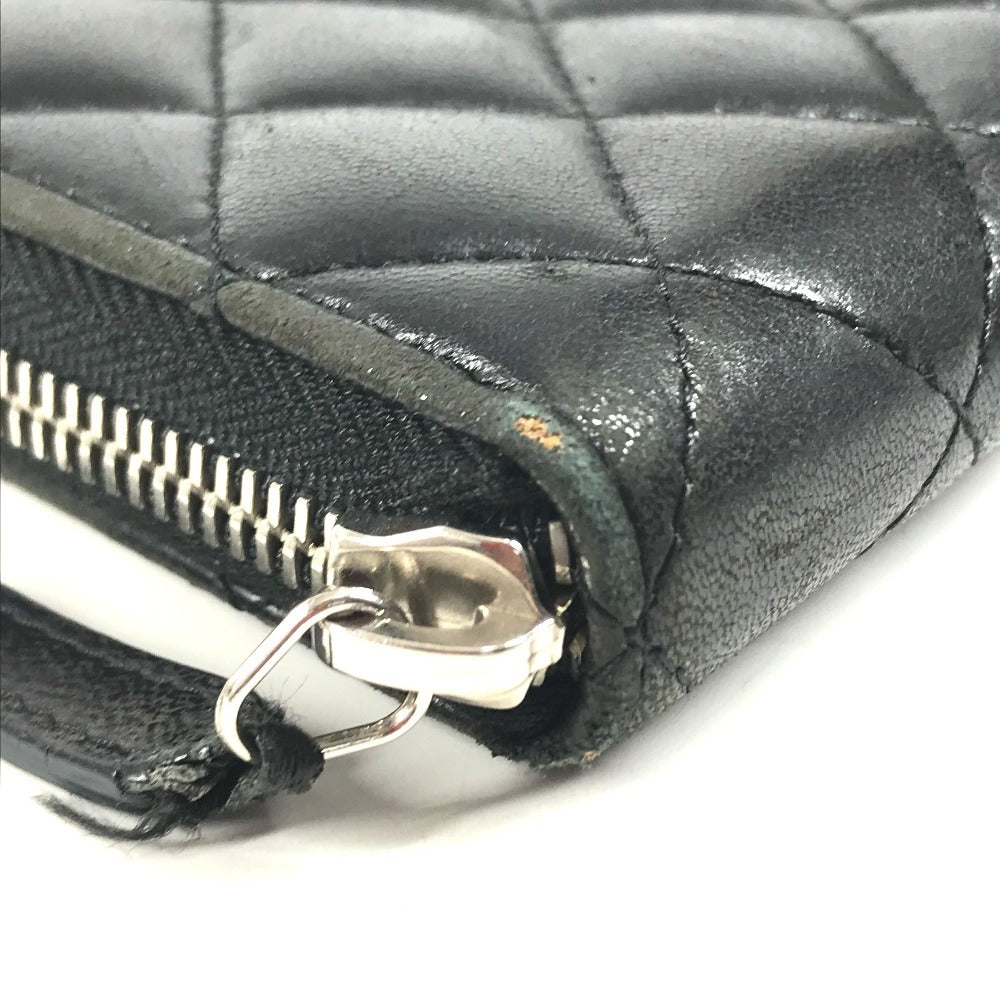 CHANEL 不明 CC CC Mark Logo Matelasse Quilted Zip Around Long Wallet Long Wallet Leather Black Used