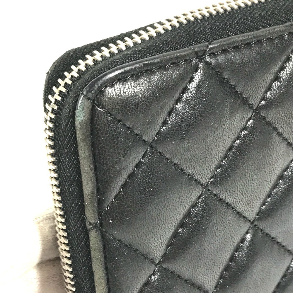 CHANEL 不明 CC CC Mark Logo Matelasse Quilted Zip Around Long Wallet Long Wallet Leather Black Used