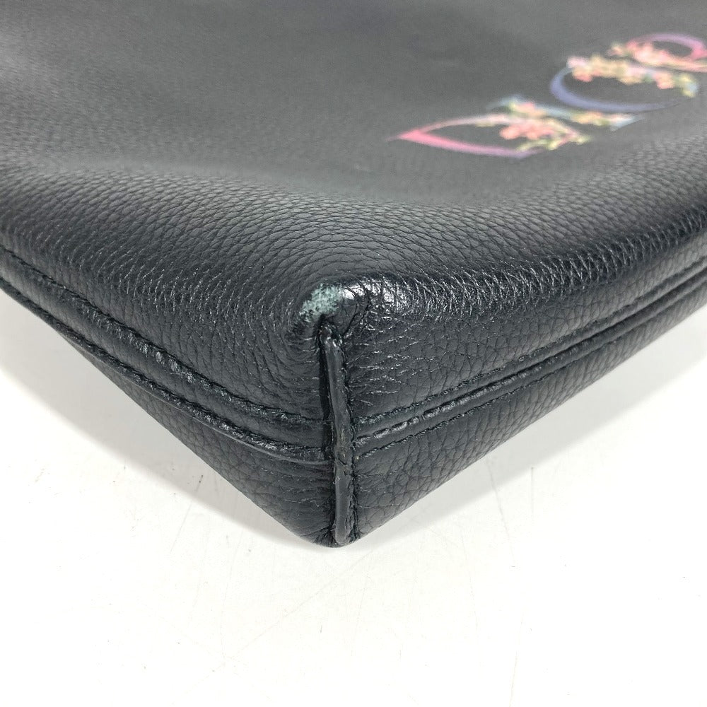 Dior logo Pouch Bag Clutch bag Leather Black Used