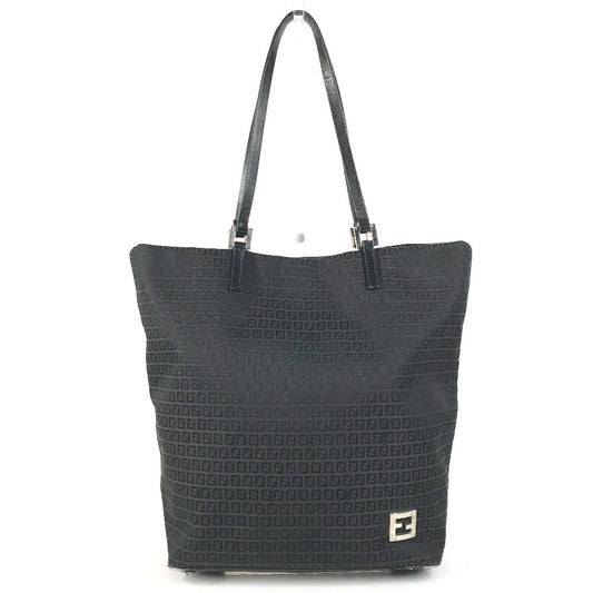 FENDI Zucchino logo Bag Tote Bag shawl Shoulder Bag Leather/Canvas Black Used