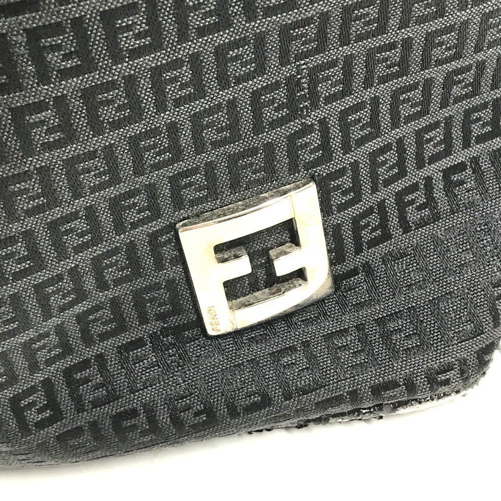 FENDI Zucchino logo Bag Tote Bag shawl Shoulder Bag Leather/Canvas Black Used