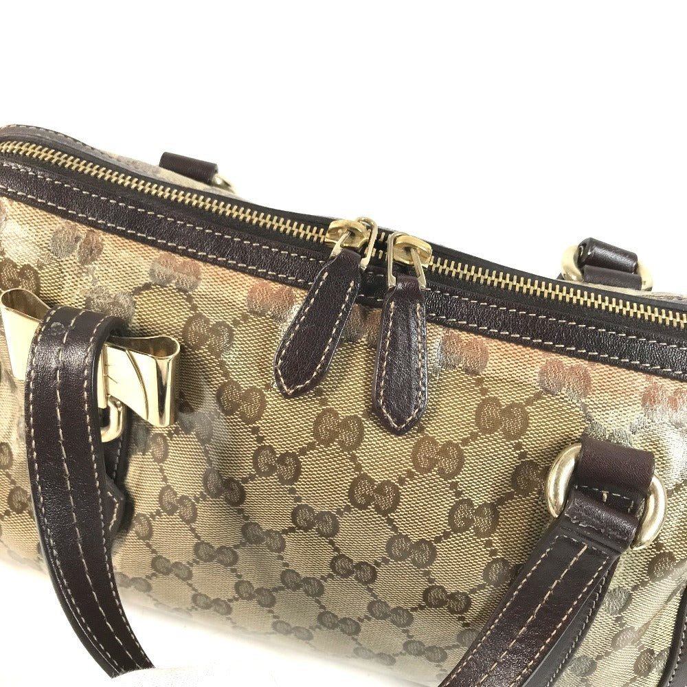 GUCCI 181487 GG logo crystal Mini Duffle Bag with Ribbon - Hysteria Hand Bag Leather / Coated Canvas Beige/Dark brown Used