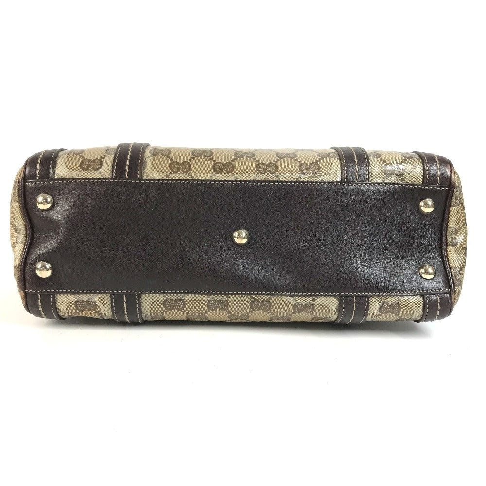 GUCCI 181487 GG logo crystal Mini Duffle Bag with Ribbon - Hysteria Hand Bag Leather / Coated Canvas Beige/Dark brown Used