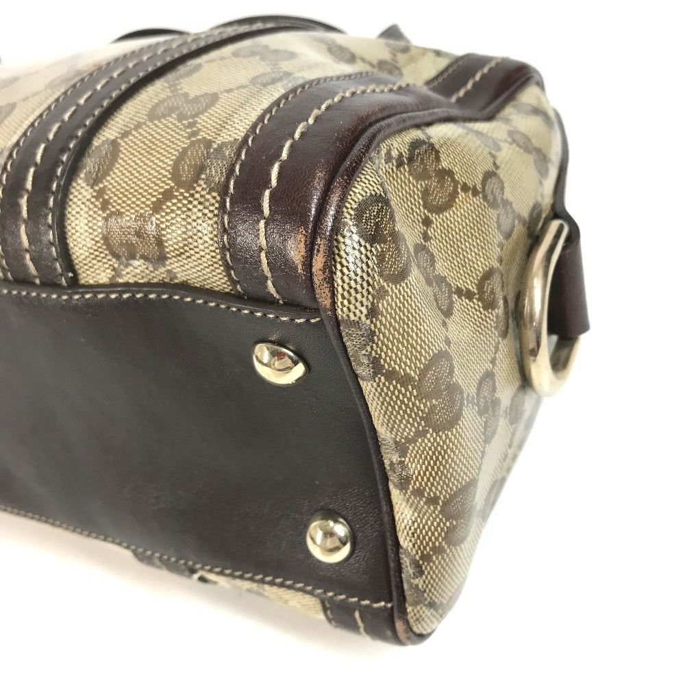 GUCCI 181487 GG logo crystal Mini Duffle Bag with Ribbon - Hysteria Hand Bag Leather / Coated Canvas Beige/Dark brown Used