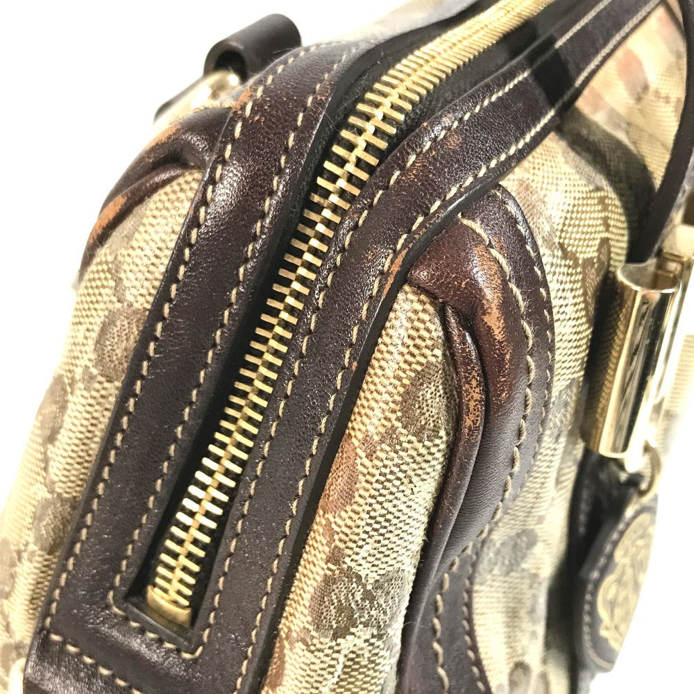 GUCCI 181487 GG logo crystal Mini Duffle Bag with Ribbon - Hysteria Hand Bag Leather / Coated Canvas Beige/Dark brown Used