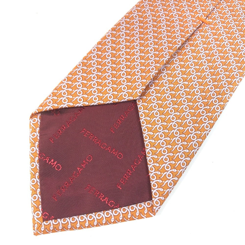 Salvatore Ferragamo Logo: Snake Accessories Necktie silk Orange Used