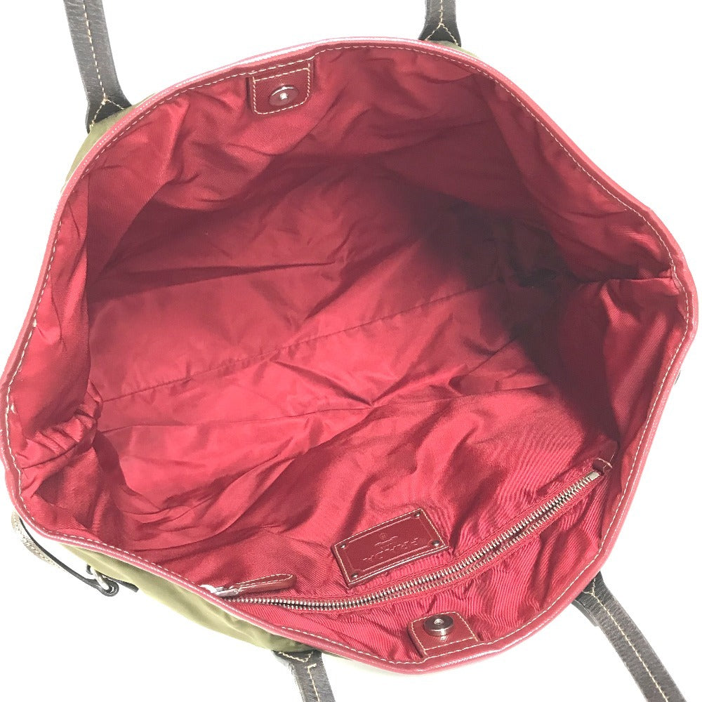 PRADA triangle logo triangle logo plate Bag Tote Bag shawl Shoulder Bag Leather / Nylon khaki/Red Used