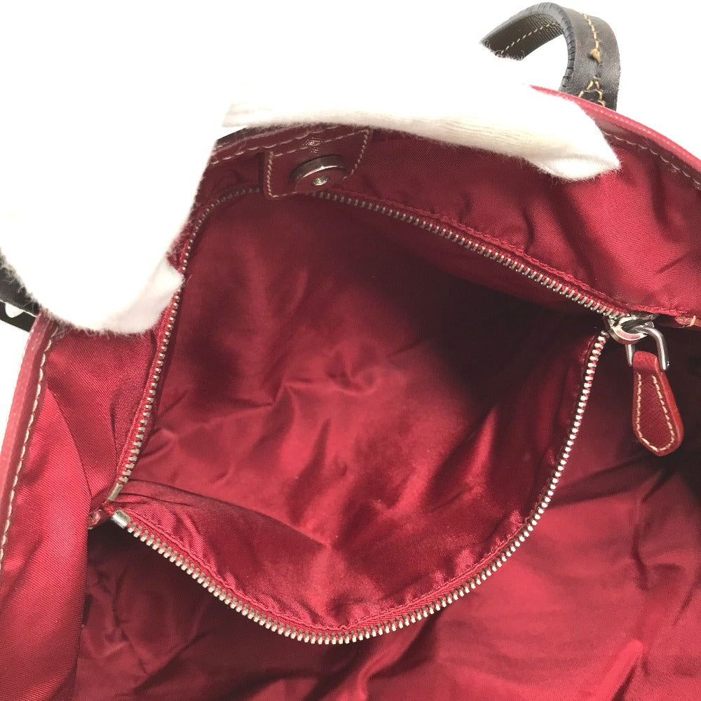 PRADA triangle logo triangle logo plate Bag Tote Bag shawl Shoulder Bag Leather / Nylon khaki/Red Used