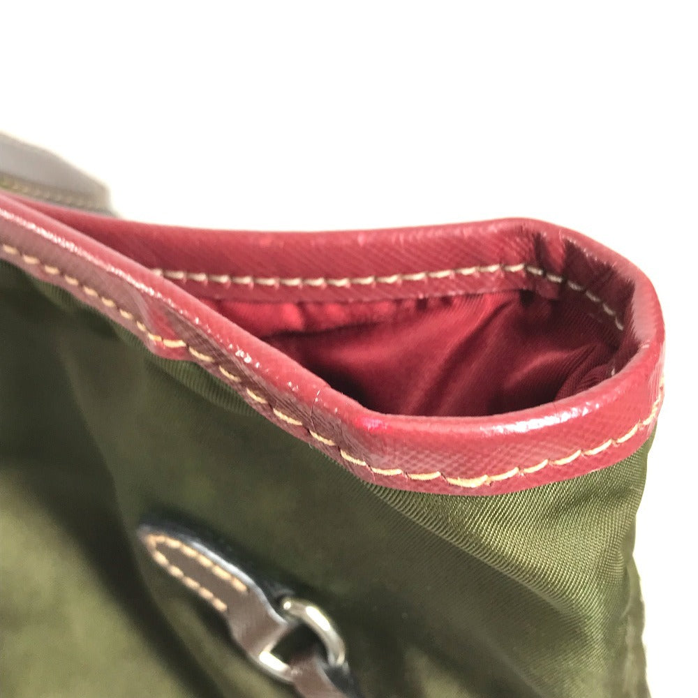 PRADA triangle logo triangle logo plate Bag Tote Bag shawl Shoulder Bag Leather / Nylon khaki/Red Used