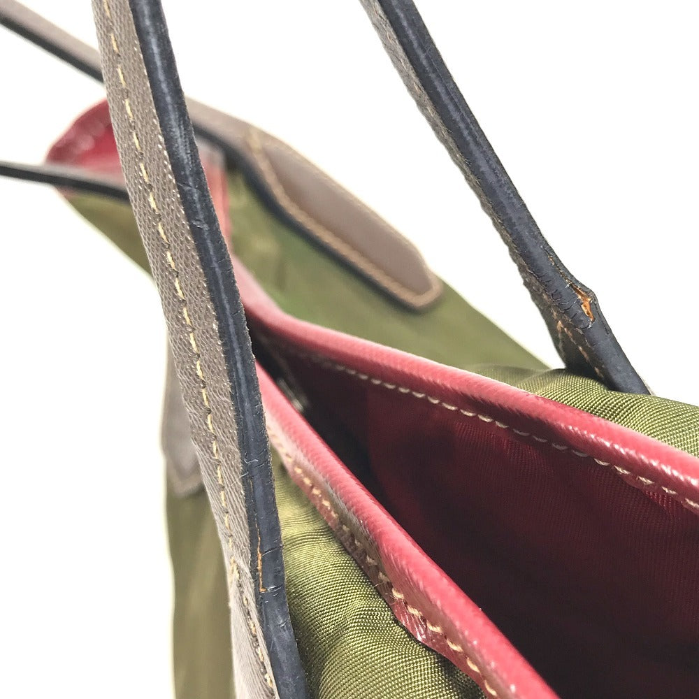 PRADA triangle logo triangle logo plate Bag Tote Bag shawl Shoulder Bag Leather / Nylon khaki/Red Used