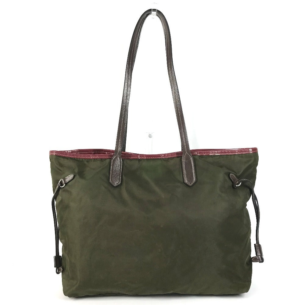 PRADA triangle logo triangle logo plate Bag Tote Bag shawl Shoulder Bag Leather / Nylon khaki/Red Used