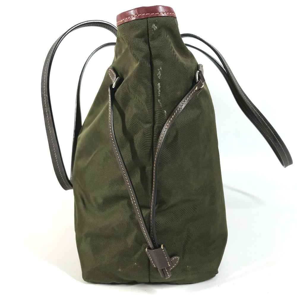 PRADA triangle logo triangle logo plate Bag Tote Bag shawl Shoulder Bag Leather / Nylon khaki/Red Used