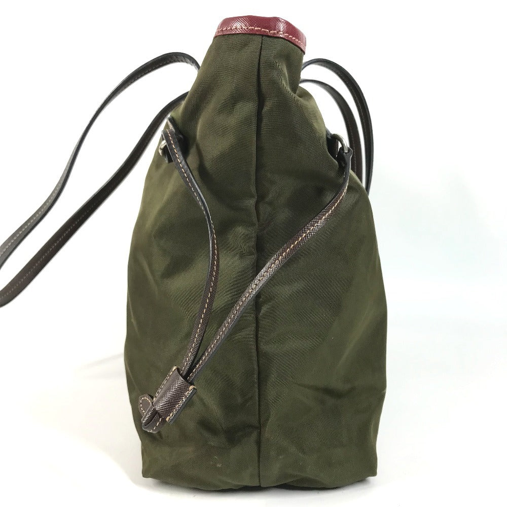 PRADA triangle logo triangle logo plate Bag Tote Bag shawl Shoulder Bag Leather / Nylon khaki/Red Used