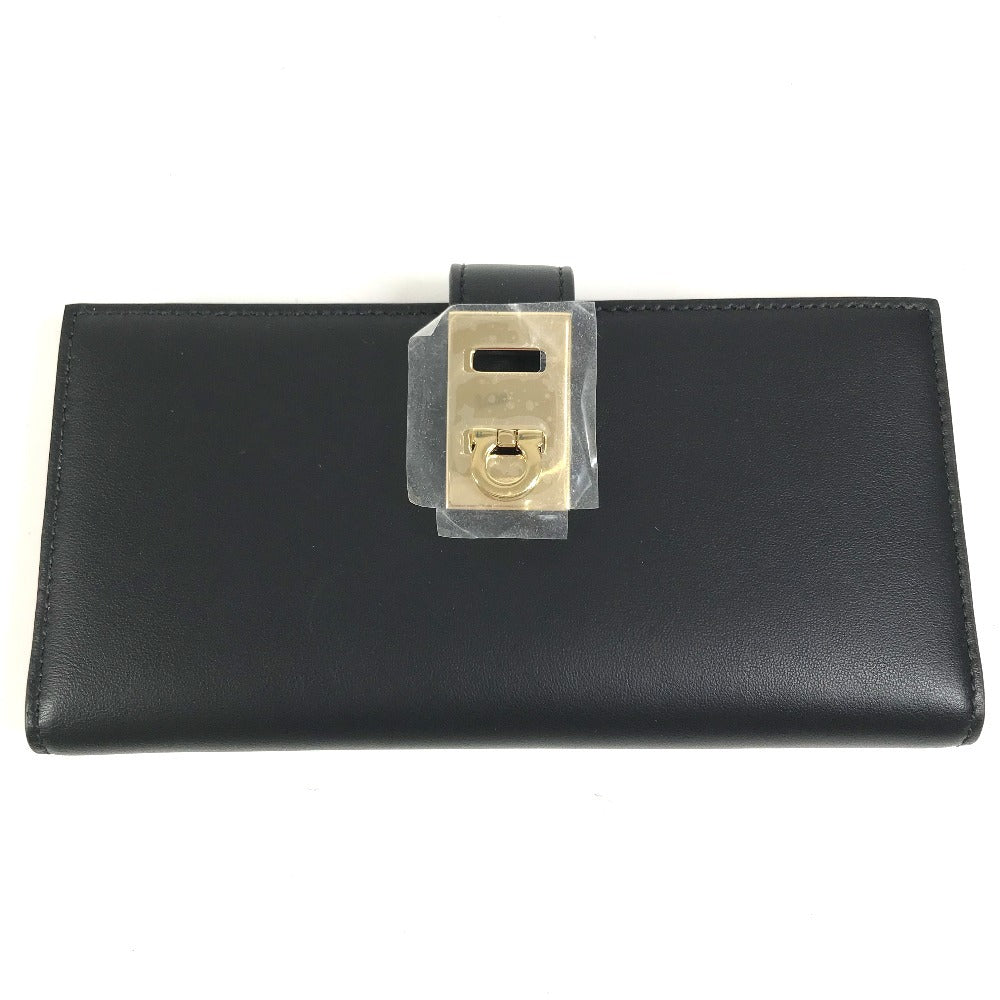Salvatore Ferragamo 22 0522 Bicolor Gancini logo 2-fold long wallet Long Wallet Leather Black/pink Used