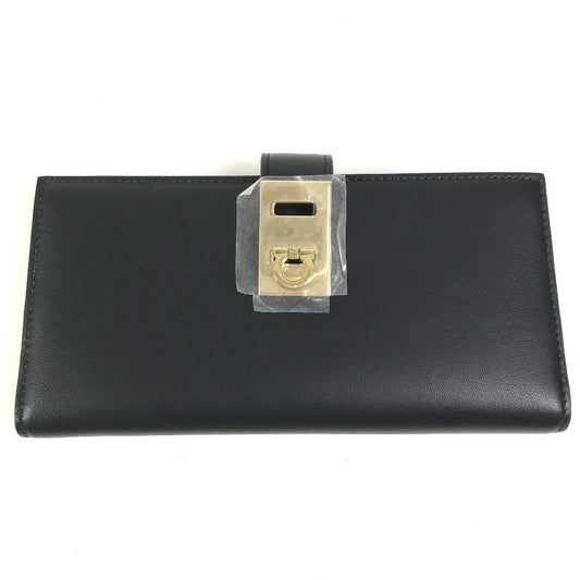 Salvatore Ferragamo 22 0522 Bicolor Gancini logo 2-fold long wallet Long Wallet Leather Black/pink Used