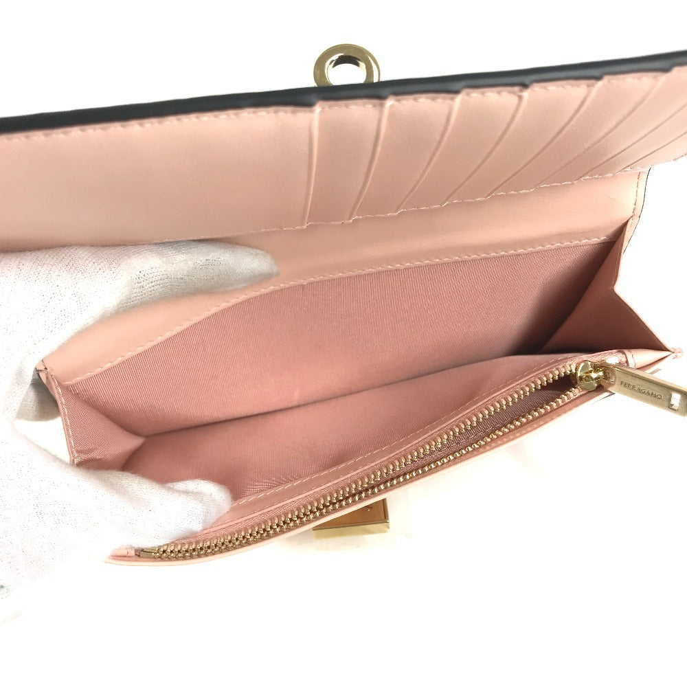 Salvatore Ferragamo 22 0522 Bicolor Gancini logo 2-fold long wallet Long Wallet Leather Black/pink Used