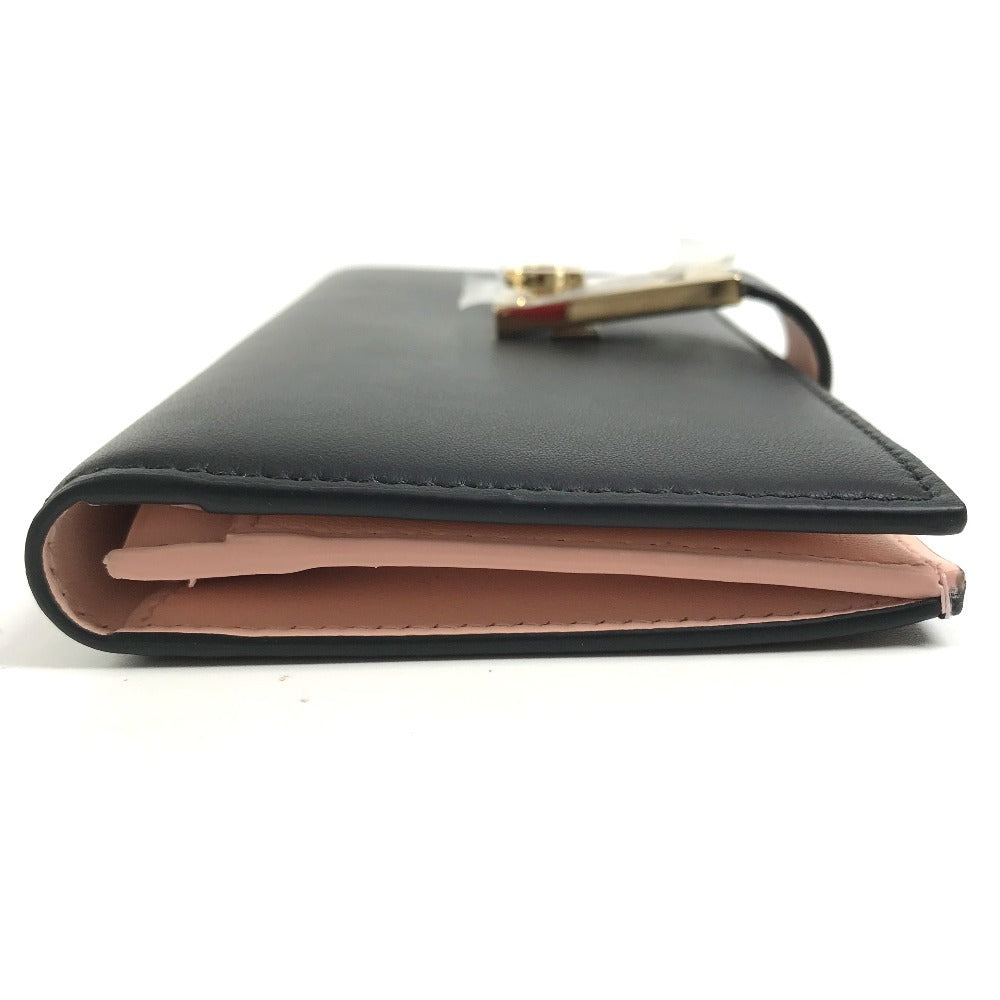 Salvatore Ferragamo 22 0522 Bicolor Gancini logo 2-fold long wallet Long Wallet Leather Black/pink Used